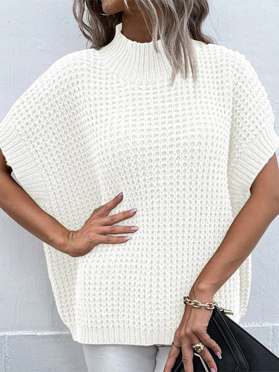 2023-as őszi, téli női kötött mellény pulóver, mintás nyakú, laza, egyszerű pulóverek, meleg, elegáns, tömör denevérszárnyú ujjú felsők