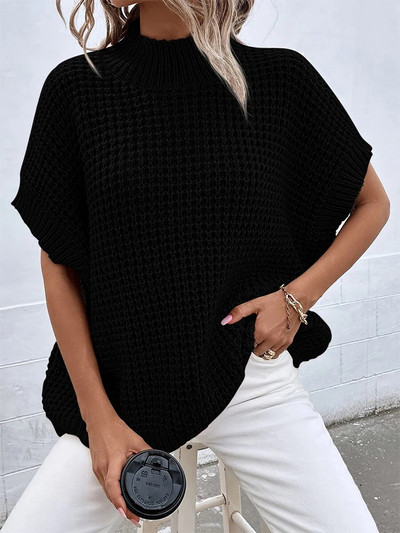 2023-as őszi, téli női kötött mellény pulóver, mintás nyakú, laza, egyszerű pulóverek, meleg, elegáns, tömör denevérszárnyú ujjú felsők