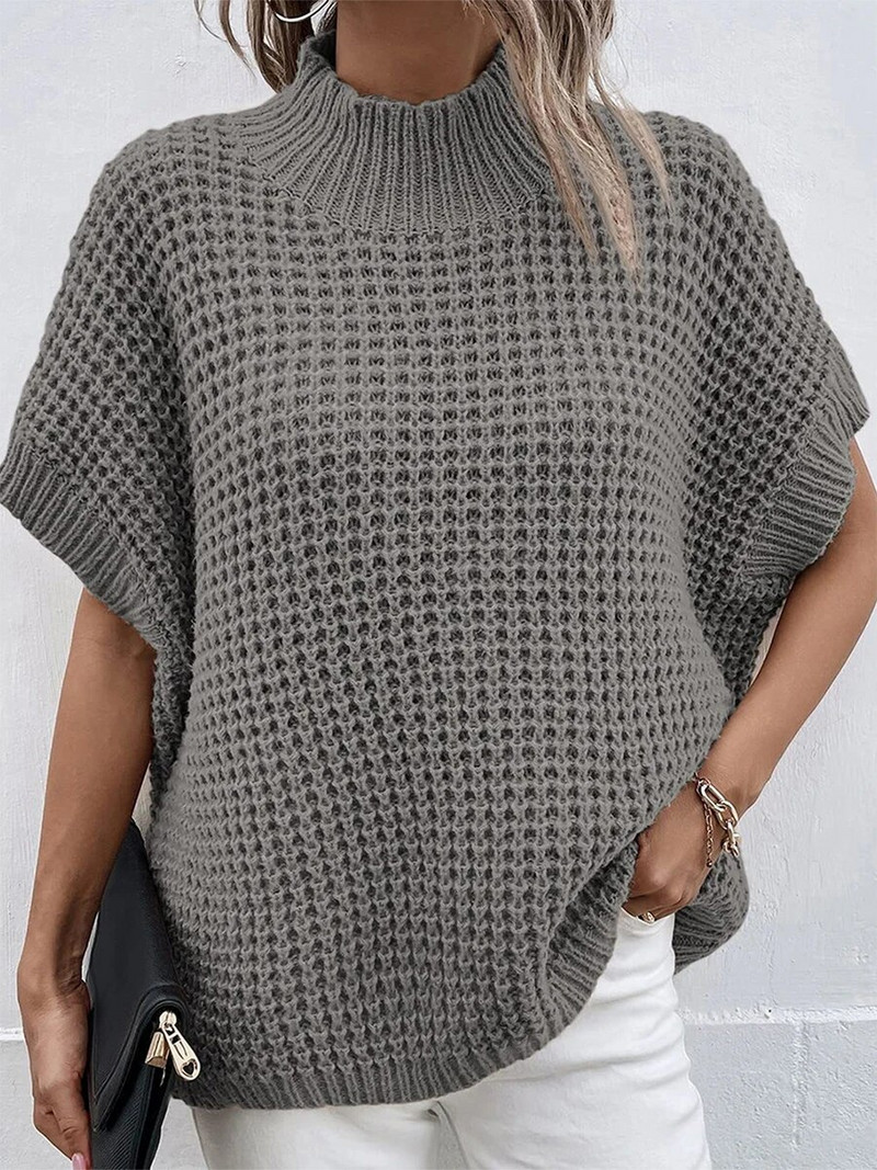 2023-as őszi, téli női kötött mellény pulóver, mintás nyakú, laza, egyszerű pulóverek, meleg, elegáns, tömör denevérszárnyú ujjú felsők