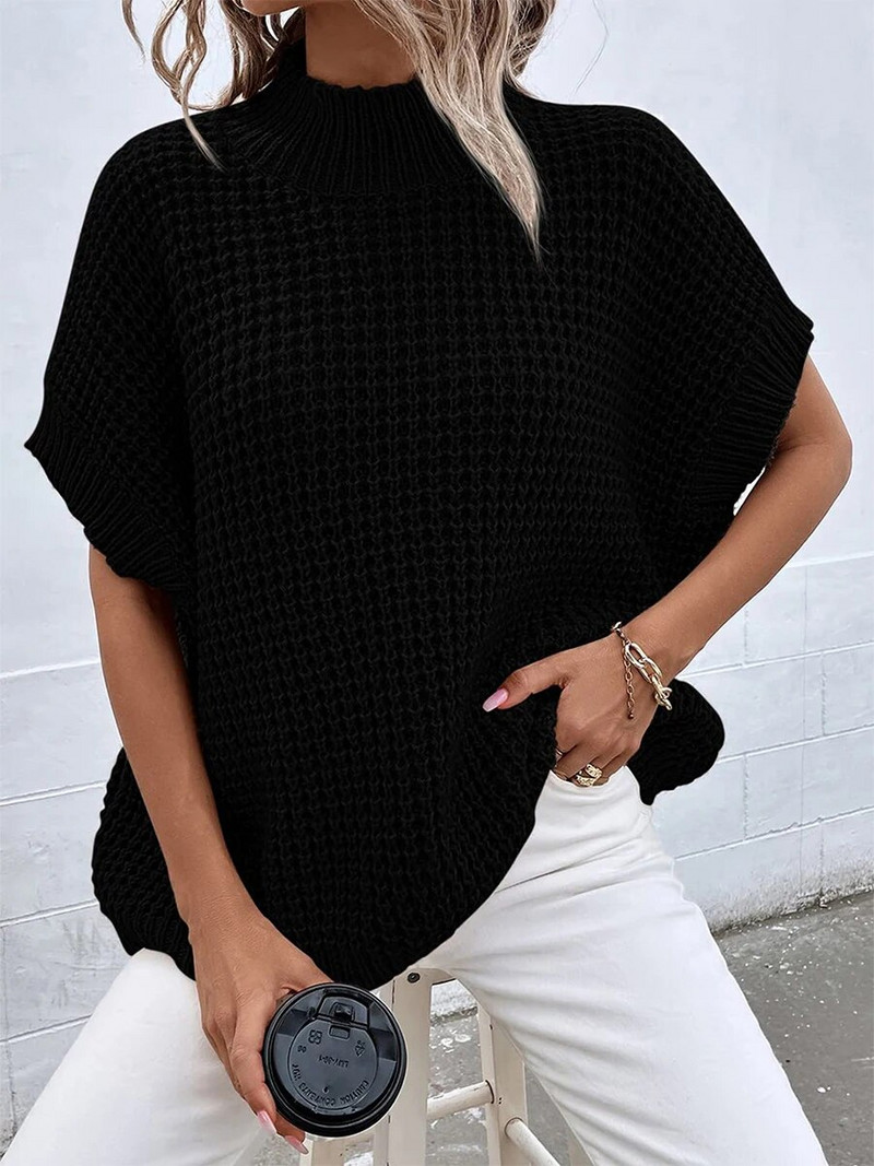 2023-as őszi, téli női kötött mellény pulóver, mintás nyakú, laza, egyszerű pulóverek, meleg, elegáns, tömör denevérszárnyú ujjú felsők