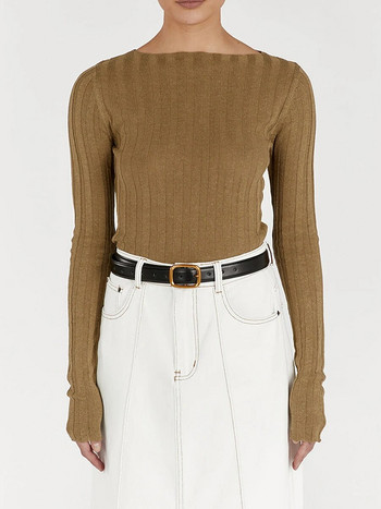 Πλεκτό πουλόβερ με ραβδώσεις Γυναικεία φθινοπωρινά, χειμωνιάτικα ρούχα 2000s Y2k μπλούζες Streetwear Πλήρης λαιμόκοψη μακριά μανίκια κούφια πουλόβερ Streetwear