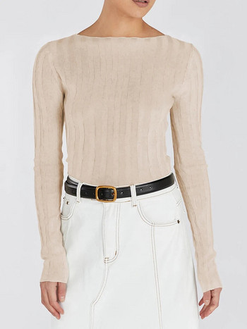 Πλεκτό πουλόβερ με ραβδώσεις Γυναικεία φθινοπωρινά, χειμωνιάτικα ρούχα 2000s Y2k μπλούζες Streetwear Πλήρης λαιμόκοψη μακριά μανίκια κούφια πουλόβερ Streetwear