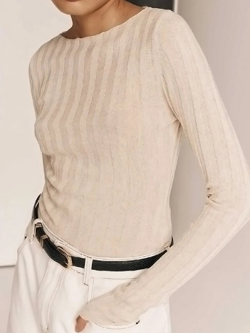 Rievots trikotāžas džemperis Sieviešu rudens ziemas apģērbs 2000. gadu 2000. gadu topi Ielu apģērbi, ar garām piedurknēm, dobi džemperi, ielu apģērbi