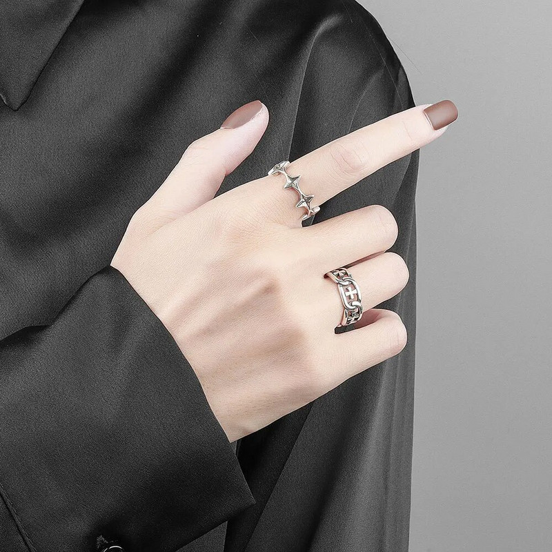 NBNB Ρετρό Ασημί Χρώμα Punk Stars Ρυθμιζόμενο Δαχτυλίδι Γυναικείο Vintage Δαχτυλίδι Ανοιγόμενο Δαχτυλίδι Υψηλής Ποιότητας Καθημερινό Δώρο Δάχτυλο για Party
