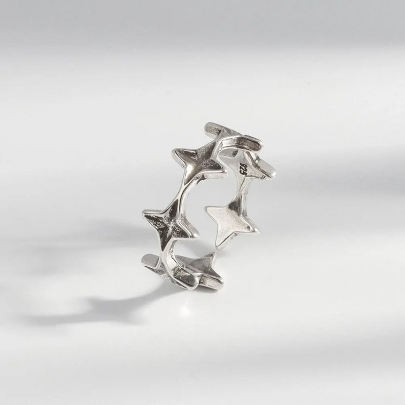 NBNB Ρετρό Ασημί Χρώμα Punk Stars Ρυθμιζόμενο Δαχτυλίδι Γυναικείο Vintage Δαχτυλίδι Ανοιγόμενο Δαχτυλίδι Υψηλής Ποιότητας Καθημερινό Δώρο Δάχτυλο για Party