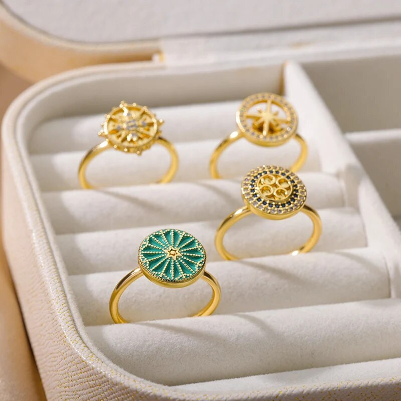 Modes trauksmes gredzenu griežamie gredzeni sievietēm bez satīna tērauda zelta krāsā, apaļi, rotējoši pretstresa gredzeni, rotaslietas dāvana