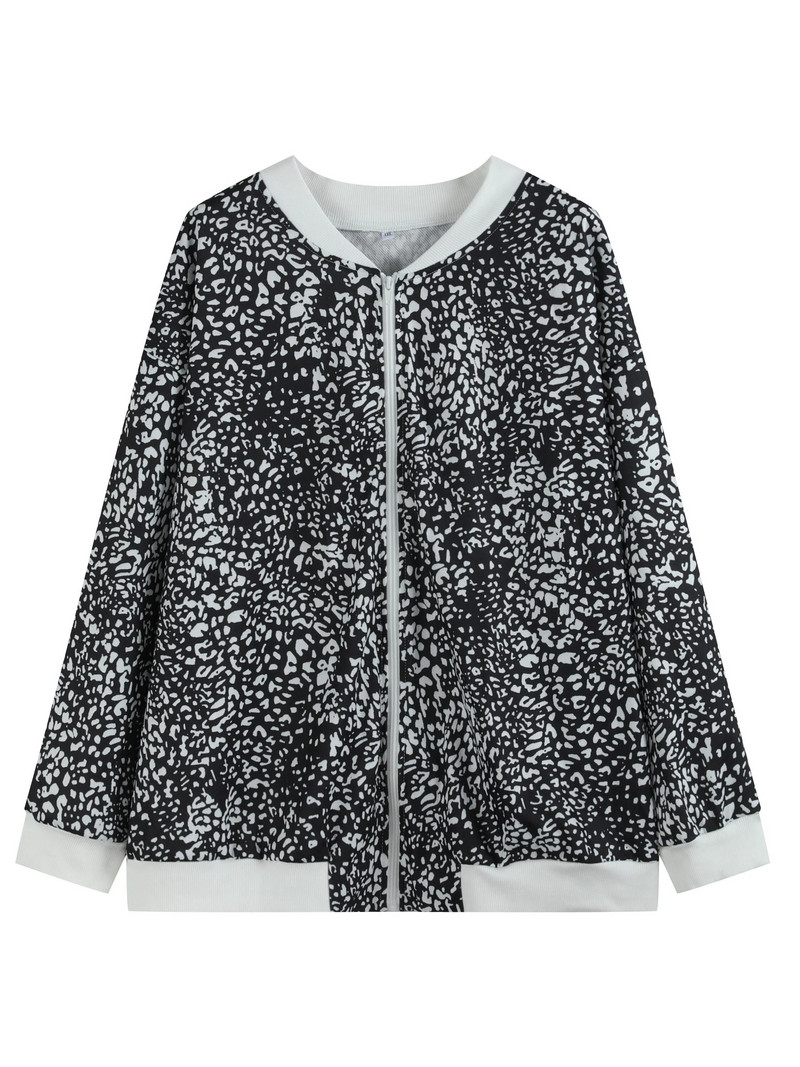 Liela izmēra ikdienas jaka, sieviešu plus Dalmāciešu apdrukas jaka ar rāvējslēdzēju garām piedurknēm apaļa kakla bomberjaka