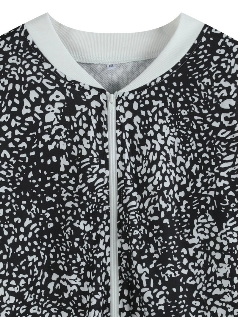 Liela izmēra ikdienas jaka, sieviešu plus Dalmāciešu apdrukas jaka ar rāvējslēdzēju garām piedurknēm apaļa kakla bomberjaka