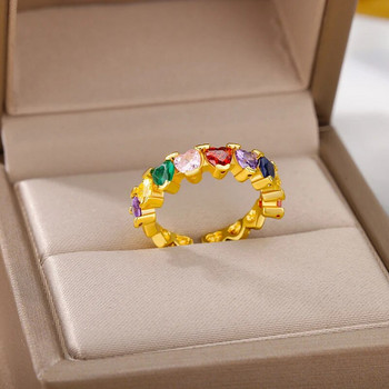 Πολύχρωμο ακανόνιστο δαχτυλίδι ζιρκονίας για γυναίκες κορίτσι από ανοξείδωτο ατσάλι, στρογγυλό δαχτυλίδι, ρυθμιζόμενο δαχτυλίδι, κοσμήματα γάμου BFF δώρο