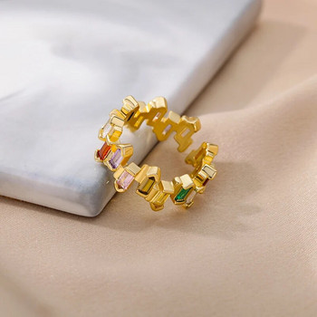 Πολύχρωμο ακανόνιστο δαχτυλίδι ζιρκονίας για γυναίκες κορίτσι από ανοξείδωτο ατσάλι, στρογγυλό δαχτυλίδι, ρυθμιζόμενο δαχτυλίδι, κοσμήματα γάμου BFF δώρο