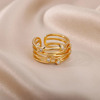 Zircon Wrap Line Rings for Women Регулируем пръстен от неръждаема стомана Мини кристални мъниста Пръстени за пръсти Женски бижута Подарък 2022 г.