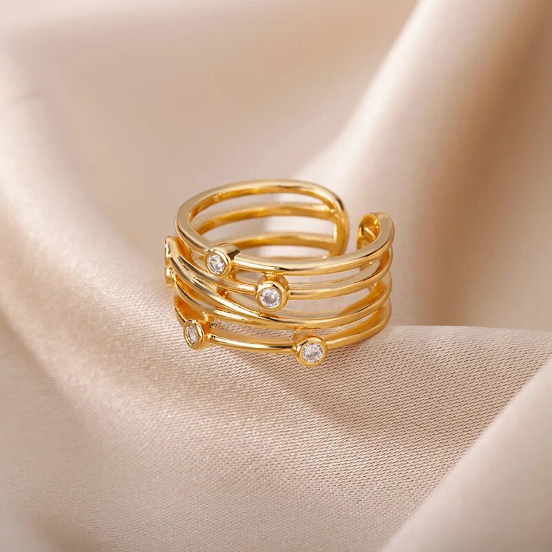 Cirkon csomagoló vonalú gyűrűk női rozsdamentes acél állítható gyűrű mini kristálygyöngyök ujjgyűrűk női ékszer ajándék 2022