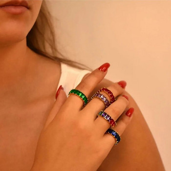 Δαχτυλίδι Zircon Colorstone για γυναίκες Κρυστάλλινο Δαχτυλίδι τετράγωνης γεωμετρίας ζιργκόν Ρυθμιζόμενο δαχτυλίδι με ανοιχτό δάχτυλο Γαμήλιο δώρο Boho κοσμήματα 2022