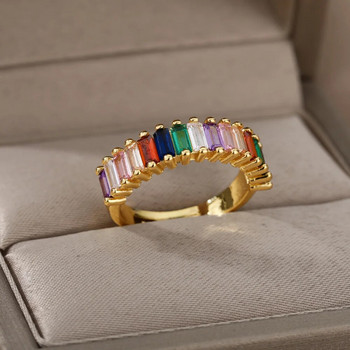 Пръстени с цветен камък с циркон за жени Кристал Циркон Пръстен с квадратна геометрия Регулируем пръстен с отворен пръст Сватбени бохо бижута Подарък 2022 г.