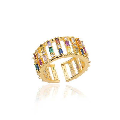 Cirkona krāsainie gredzeni sievietēm, kristāla cirkona kvadrātveida ģeometrijas gredzens ar regulējamu atvērtu pirkstu gredzenu kāzu Boho rotaslietas dāvana 2022