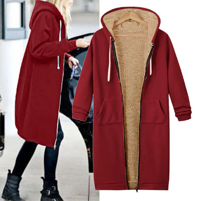 Liela izmēra sieviešu rāvējslēdzējs ar atvērtu kapuci Flīsa džemperis, garais mētelis, jaka, virsdrēbes Jauns modes sieviešu apģērbs 2023. gada apģērbs