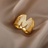 Lieli plati cirkona gredzeni ar burtu sākuma burtiem sievietēm no nerūsējošā tērauda atveramiem pirkstiem gredzens hip hop minimālisma rotaslietas dāvanu sieviete