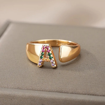 Δαχτυλίδια Zircon Initial Letter για Γυναικείες Πολύχρωμα γράμματα AZ Ρυθμιζόμενο δαχτυλίδι Μόδα Valentine Jewelry Gift Bijoux Femme 2022