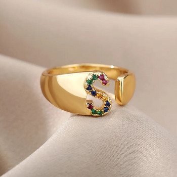 Пръстени с начална буква от циркон за жени, цветни регулируеми пръстени с буква AZ Модни бижута за Свети Валентин, подарък Bijoux Femme 2022