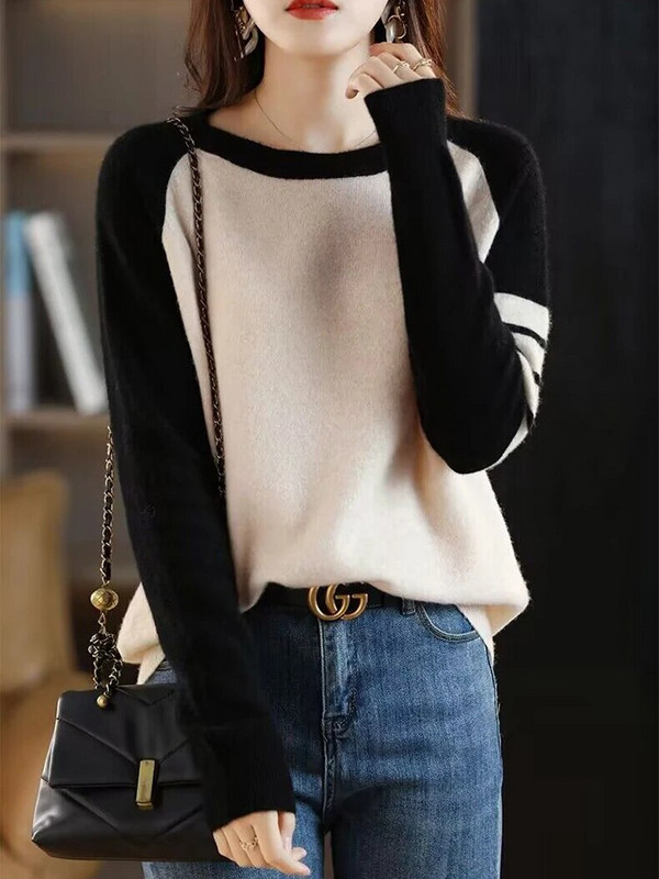 BOBOKATEER Uus kudumis pikkade varrukatega naiste topp Ropa De Invierno Mujeres Color Block Casual kudum Talvekampsun Naiste Pullover