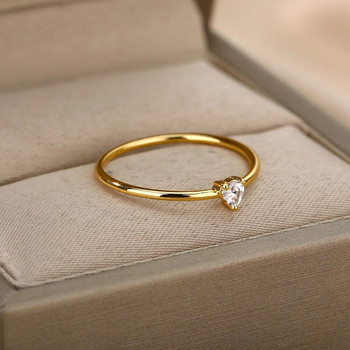 Zircon Little Heart Rings for Women Δαχτυλίδι καρδιάς Μινιμαλισμός από ανοξείδωτο ατσάλι Finger Dainty Ring Δώρα για φίλη