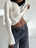 Sieviešu Slim Fit trikotāžas topi, plēsti, raibs kakls ar garām piedurknēm trikotāžas mētelis džemperis Puloveri pavasara rudens džemperi ielas apģērbs