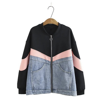 Liela izmēra drēbes pavasara un rudens apkaklei ar garām piedurknēm džinsa auduma un daudzkrāsu paneļi ikdienas jaka liela izmēra mētelis 4XL