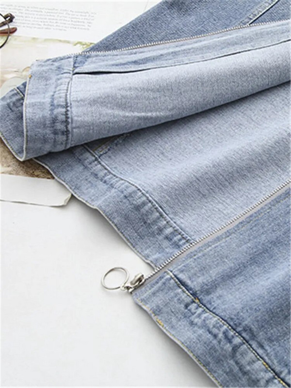 Liela izmēra drēbes pavasara un rudens apkaklei ar garām piedurknēm džinsa auduma un daudzkrāsu paneļi ikdienas jaka liela izmēra mētelis 4XL