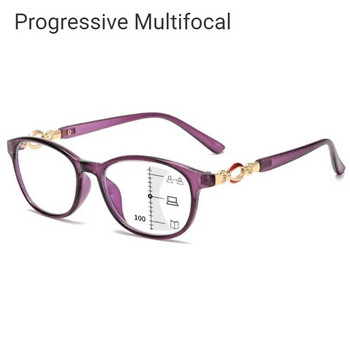 FG Нови 3 в 1 прогресивни мултифокални очила за четене Дамски анти-сини очила Лесни за гледане надалеч и наблизо +1,0 до +4,0