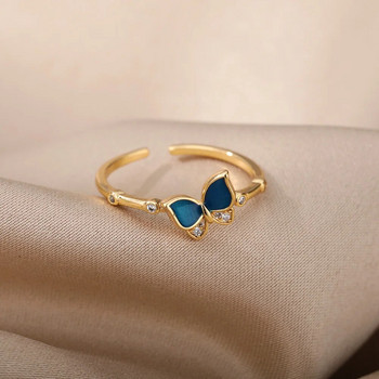 Пръстени със сини пеперуди за жени Кристални блестящи циркониеви пръстени със син емайл Femme Bohemian Vintage Jewelry Аксесоари за подаръци