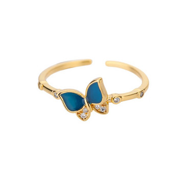 Пръстени със сини пеперуди за жени Кристални блестящи циркониеви пръстени със син емайл Femme Bohemian Vintage Jewelry Аксесоари за подаръци