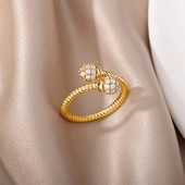 Cirkona dubultie lodīšu gredzeni sievietēm ar nerūsējošā tērauda atveri regulējamu gredzenu ballītei estētiskā rotaslieta dāvana Bijoux Femme 2022