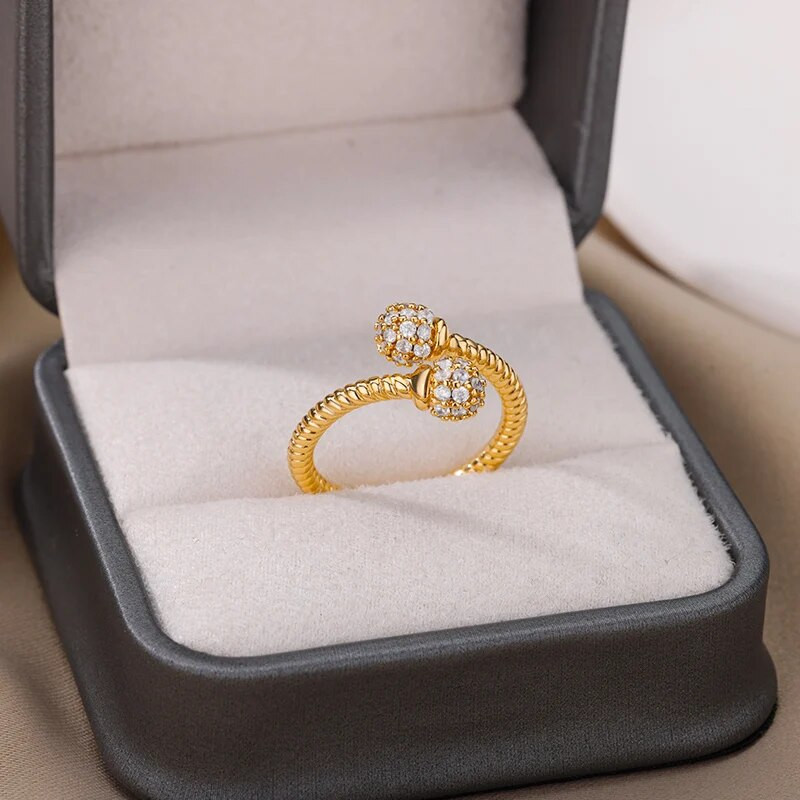 Cirkona dubultie lodīšu gredzeni sievietēm ar nerūsējošā tērauda atveri regulējamu gredzenu ballītei estētiskā rotaslieta dāvana Bijoux Femme 2022