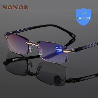 NONOR skaitymo akiniai vyrams nuo mėlynų spindulių Presbyopia akiniai moteriški senoviniai akiniai be rėmelių Dioptrija +1,0 1,5 2,0 2,5 3,0 3,5 4,0