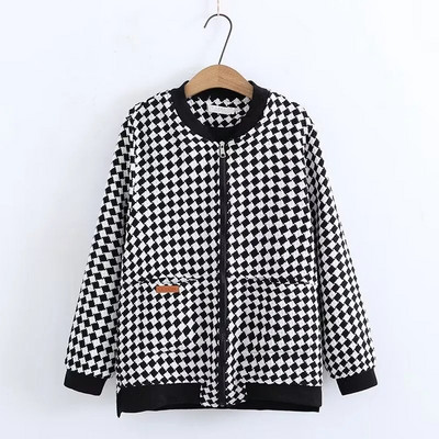 Plus Size Γυναικεία Ρούχα Μπουφάν Ανοιξιάτικη και Φθινοπωρινή κοτσίδα με καρό σχέδιο Μονό στρώμα με φερμουάρ Τμήμα Casual Jacket 4XL