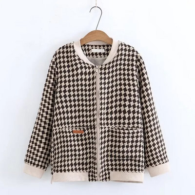 Plus Size Γυναικεία Ρούχα Μπουφάν Ανοιξιάτικη και Φθινοπωρινή κοτσίδα με καρό σχέδιο Μονό στρώμα με φερμουάρ Τμήμα Casual Jacket 4XL