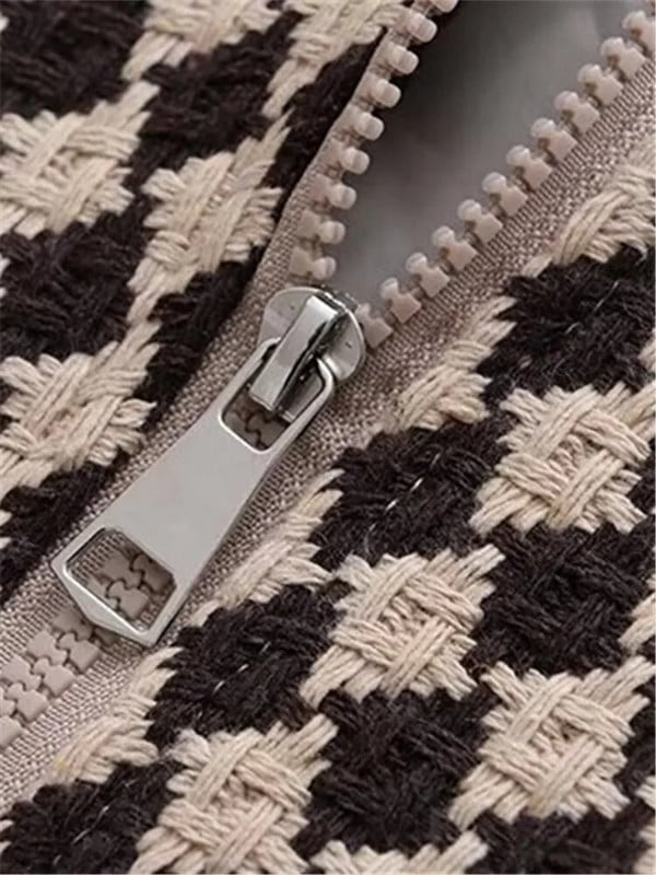 Plus Size Γυναικεία Ρούχα Μπουφάν Ανοιξιάτικη και Φθινοπωρινή κοτσίδα με καρό σχέδιο Μονό στρώμα με φερμουάρ Τμήμα Casual Jacket 4XL