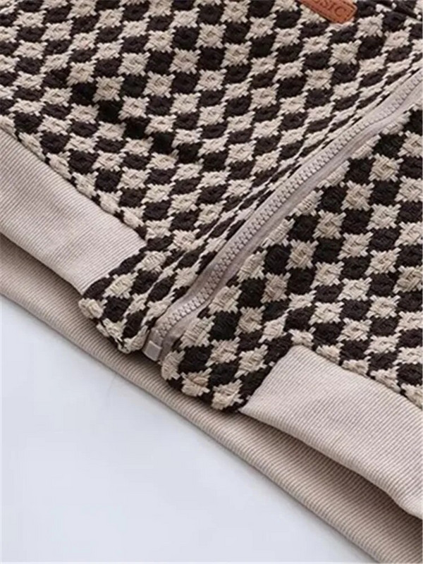 Plus Size Γυναικεία Ρούχα Μπουφάν Ανοιξιάτικη και Φθινοπωρινή κοτσίδα με καρό σχέδιο Μονό στρώμα με φερμουάρ Τμήμα Casual Jacket 4XL