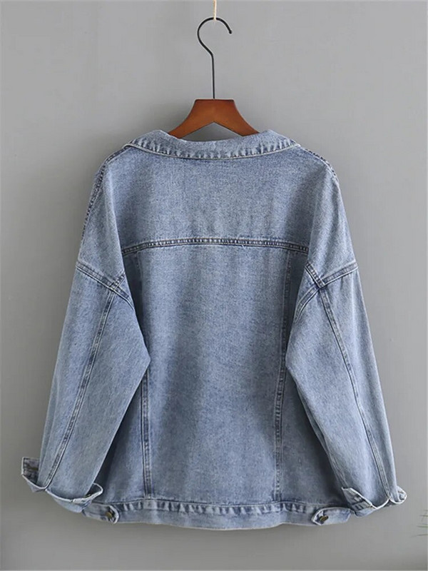 Liela izmēra apģērbs pavasara un rudens džinsu jakai ar garām piedurknēm Neliela daļa no trikotāžas austām šuvēm OverSize ikdienas jaka