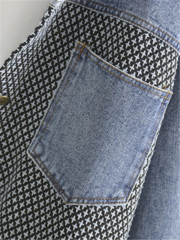 Liela izmēra apģērbs pavasara un rudens džinsu jakai ar garām piedurknēm Neliela daļa no trikotāžas austām šuvēm OverSize ikdienas jaka