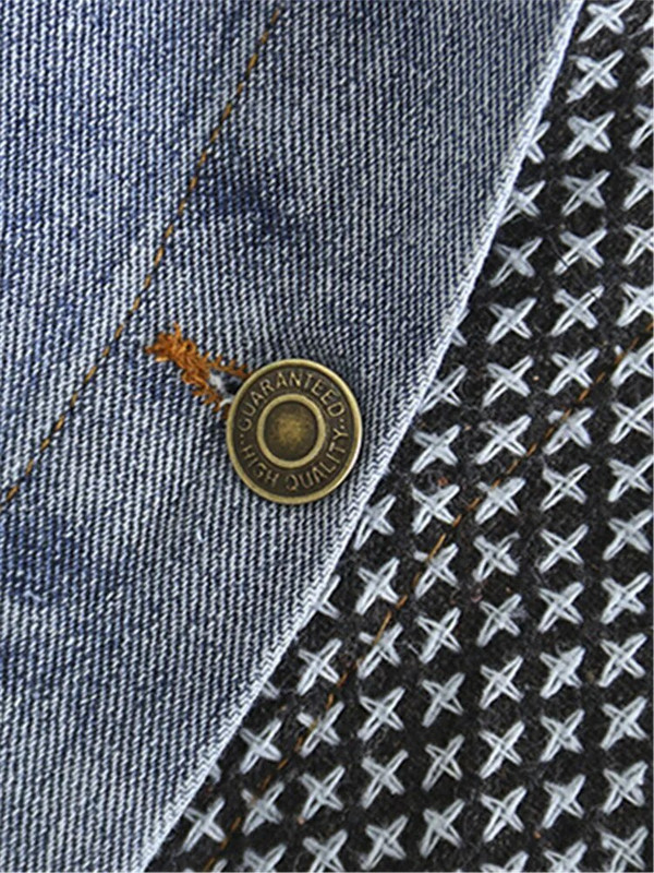 Liela izmēra apģērbs pavasara un rudens džinsu jakai ar garām piedurknēm Neliela daļa no trikotāžas austām šuvēm OverSize ikdienas jaka