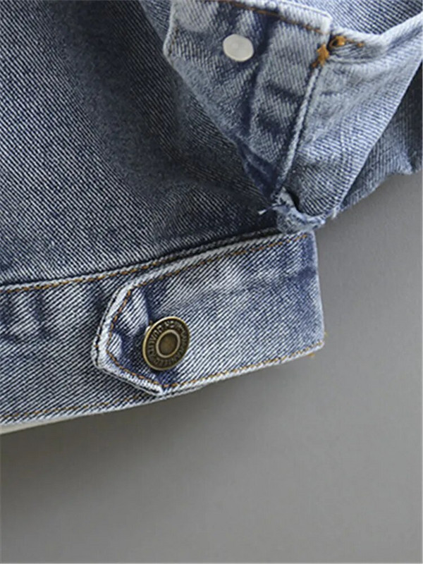 Liela izmēra apģērbs pavasara un rudens džinsu jakai ar garām piedurknēm Neliela daļa no trikotāžas austām šuvēm OverSize ikdienas jaka