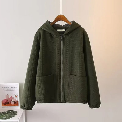 Liela izmēra sieviešu rudens ziemas ziemas džemperis ar garām piedurknēm austi audumi ar kabatas rāvējslēdzēju jaka Bieza kokvilnas jaka ar kapuci