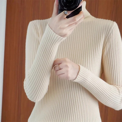 2023 Νέο γυναικείο πουλόβερ με ζιβάγκο πουλόβερ μακρυμάνικο χειμερινό πλεκτό πουλόβερ Ζεστό υψηλής ποιότητας πουλόβερ με τζάμπα από κάτω