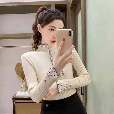 2022-es új, őszi női pulóver, fél garbós, kötött pulóverek női hosszú ujjú, puha pulóver felsők