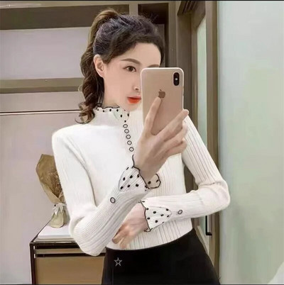 2022-es új, őszi női pulóver, fél garbós, kötött pulóverek női hosszú ujjú, puha pulóver felsők