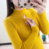 2023. gada jauns modes džemperis ar pusapkakli rudens ziemas sieviešu trikotāža ar garām piedurknēm vienkrāsains džemperis, moderns džemperis