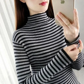 Sieviešu džemperis, 2023. gada rudens ziemas trikotāžas džemperis ar apkakli, svītru džemperi, ikdienas džemperi, krekls ar garām piedurknēm, sieviešu džemperis