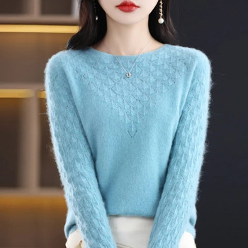 2023 Φθινοπωρινό γυναικείο πουλόβερ με λαιμόκοψη από κασμίρ Πλεκτό πουλόβερ με μασίφ μακρυμάνικο πουλόβερ με μαλακό χειμωνιάτικο πουλόβερ