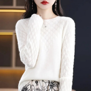 2023 Φθινοπωρινό γυναικείο πουλόβερ με λαιμόκοψη από κασμίρ Πλεκτό πουλόβερ με μασίφ μακρυμάνικο πουλόβερ με μαλακό χειμωνιάτικο πουλόβερ